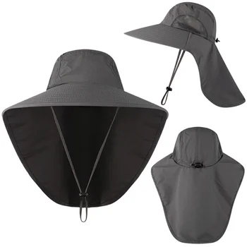 Горячая распродажа, Уличная рыбацкая шляпа для мужчин и женщин, летняя быстросохнущая кепка с козырьком для защиты шеи, Дышащая рыболовная шляпа Изображение