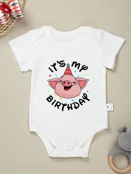 День Рождения с принтом Кавайной свиньи, Ropa De Bebe Niña, Модная летняя дышащая одежда для новорожденных девочек, повседневные боди Изображение