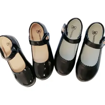 Детская кожаная обувь Geniune для маленьких девочек, черная школьная форма для девочек, Модельные туфли Принцессы для свадебной вечеринки на плоской подошве с круглым носком Изображение