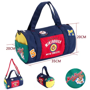 Детская сумка, Модный Мультяшный Мишка в Японском Стиле, Дорожная сумка через плечо с цветными блоками, Бейсбольная сумка Большой Емкости Изображение