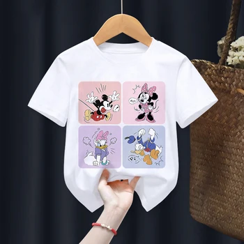 Детская футболка с Микки и Минни для девочек и Мальчиков, Кавайная Забавная Одежда с героями мультфильмов 