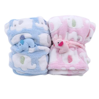 Детское одеяло с милым мультяшным слоном, Стеганое одеяло для новорожденных, стеганое одеяло с кондиционером, коралловая бархатная подушка, стеганое одеяло для детей двойного назначения Изображение