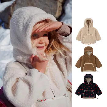 Детское пальто 2023 Зима Ks, Хлопчатобумажная куртка с капюшоном из овечьей шерсти для мальчиков и девочек, Зимняя хлопчатобумажная куртка Изображение