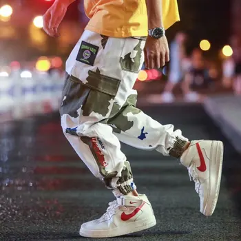 Джоггеры для бега трусцой, уличная одежда в стиле хип-хоп, Камуфляжные брюки-карго, мужские японско-корейские стильные спортивные брюки в стиле харадзюку, шаровары в стиле поп Изображение