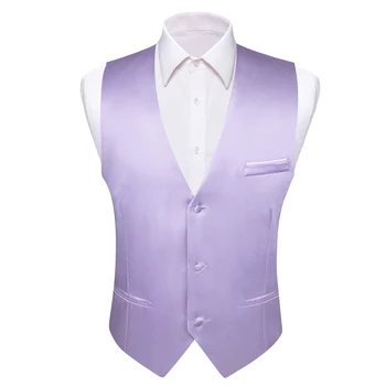 Дизайнерский жилет для мужчин, Шелковый однотонный атласный фиолетовый приталенный жилет, Официальная деловая свадебная куртка без рукавов Barry Wang Изображение