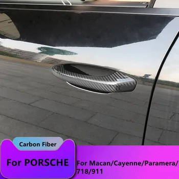 Для Porsche Macan Panamera Cayenne 718 Крышка Дверной Ручки Из Настоящего Углеродного Волокна, Внешняя Декоративная Отделка 2014-2018 2019 2020 Изображение