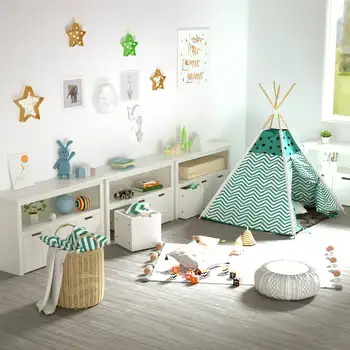 для игрушек, Полка для хранения кубиков с 3 выдвижными ящиками для детской комнаты, гостиной, белый Изображение