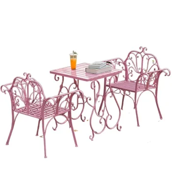 Европейская Комбинация стола и стула из кованого железа во внутреннем дворе, Открытый сад, Журнальный столик и стул, Балкон, стол для пикника для отдыха Изображение