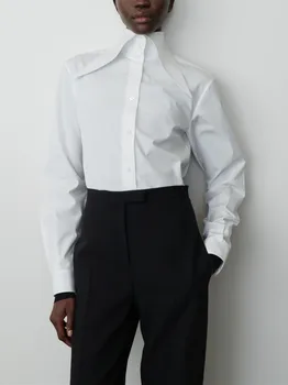 Женская рубашка с отложным воротником, тонкая офисная женская блузка Изображение