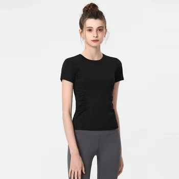 Женская футболка для занятий йогой lululemoni, летняя спортивная футболка для фитнеса с короткими рукавами, Сексуальный костюм для йоги Изображение