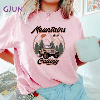 Женская хлопковая футболка, модные футболки с рисунком гор, Летние женские футболки с коротким рукавом, Женская футболка, одежда Изображение