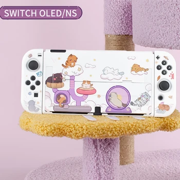 Защитный чехол Nintendo Switch OLED Lovely Cat Party, жесткий чехол для ПК, игровой контроллер JoyCons, корпус для OLED-аксессуаров Switch Изображение