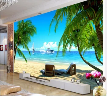 Изготовленная на заказ фреска 3d фотообои кокосовая пальма пляж фон декор комнаты картина 3d настенные фрески обои для стен 3 d Изображение