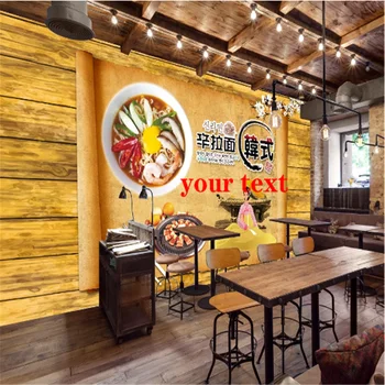 Изготовленные вручную в корейской тематике Ресторанные обои с пейзажем Лапша Рамэн Желтый фон Промышленный декор Настенные обои 3D Изображение