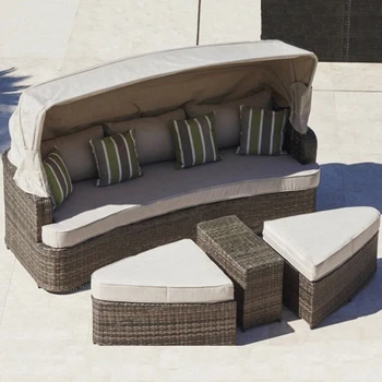 Индивидуальная кровать на открытом воздухе, бассейн, большая круглая кровать, диван-кровать, пляжная кровать, комбинированное кресло из ротанга, откидывающаяся кровать, расслабляющий Изображение