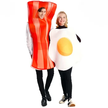 Карманный костюм для вечеринки с яйцом и беконом для взрослых Мужчин и женщин на Хэллоуин, Забавный Костюм для ролевых игр с едой, Костюм для Хэллоуина Изображение