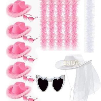 Ковбойские шляпы Солнцезащитные очки, шарф, комплект для девичника для невесты и подружек невесты Изображение