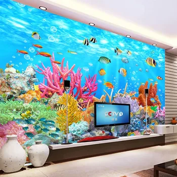 Коралловый подводный мир Пользовательские 3D фотообои Гостиная Спальня Ванная комната Водонепроницаемая самоклеящаяся настенная наклейка Наклейки на стены Изображение