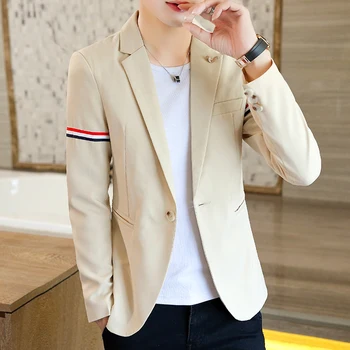 Костюм, мужская куртка, Молодежный тренд, студенческий Новый стиль, Осень 2023, Корейская повседневная куртка Xiaoxi, облегающий однотонный костюм Single West Изображение