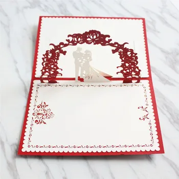Красная поздравительная открытка на День свадьбы Mr & Mrs 3D Лазерная резка, полое приглашение на вечеринку, набор приглашений 20 шт. Изображение