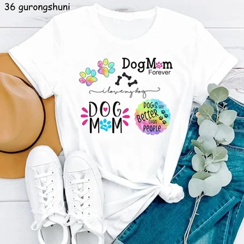 Красочная футболка с графическим принтом Dog Mom Forever, Женская одежда 2022, Летняя стильная футболка, Женская рубашка в стиле Харадзюку, Летние топы, футболка Изображение