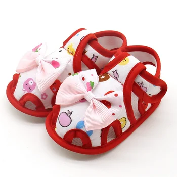 летние милые сандалии с бантом для новорожденных девочек, дышащая обувь в стиле принцессы с милым бантом, 0-18 м Изображение