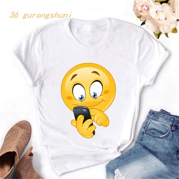 летние топы для женщин, модная футболка для мобильного телефона, футболка с улыбкой в стиле харадзюку, милая винтажная футболка с рисунком каваи, женская футболка 2021 tumblr Изображение