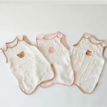 Летний Детский жилет без рукавов, Спальный мешок, Стеганое одеяло для новорожденных, Тонкие двухслойные хлопковые детские одеяла, Постельное белье Изображение