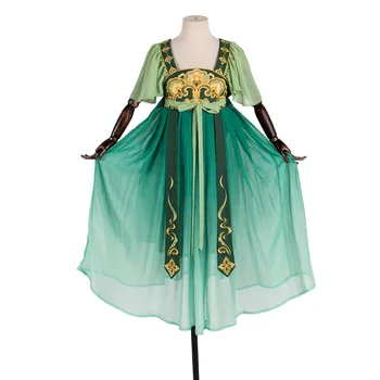 Летняя вышивка Hanfu для девочек, Танцевальные платья принцессы с коротким рукавом, Традиционная китайская одежда для девочек, Детское платье HFT27 Изображение