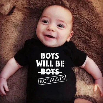 Мальчики будут активистами, футболка для малышей, Футболка для защиты прав женщин, футболка с коротким рукавом, Комбинезон для новорожденных мальчиков Изображение