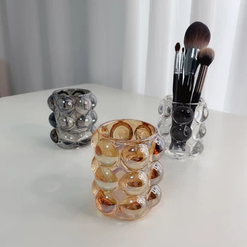 Многоцелевой креативный прозрачный Хрустальный Стеклянный держатель для карандашей, украшение для свечей, шар в Скандинавском стиле, ведро для хранения кистей для макияжа Ins Изображение