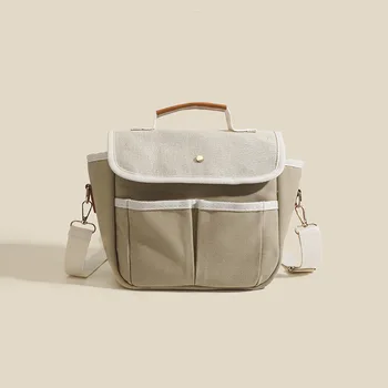 Модная холщовая сумка-тоут, Дизайнерские женские сумки, Роскошные сумки через плечо с широким ремнем, простые сумки с несколькими карманами, сумка для мамы 2023 Изображение