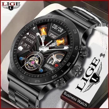 Модные Умные часы LIGE для мужчин с полным сенсорным экраном Bluetooth, водонепроницаемые часы, Спортивные умные часы для фитнеса, Мужские Relogio Masculino Изображение