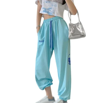 Модные широкие брюки-шаровары для женщин Свободного кроя, тонкие леггинсы для танцев в стиле крутого джаза в стиле хип-хоп, Летняя повседневная универсальная спортивная одежда Изображение