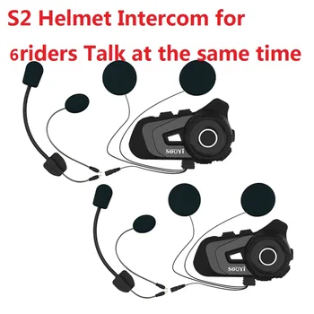 Мотоциклетный шлем S2, Bluetooth-гарнитура для внутренней связи, универсальное сопряжение для других брендов, 6 гонщиков, говорящих одновременно, FM-радио Изображение