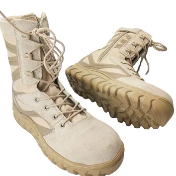 Мужские военные ботинки из песочной кожи с резиновой подошвой, дышащие, защищающие от проколов, Тактические ботинки для тренировок на открытом воздухе, Боевые виды спорта, Военная обувь для охоты Изображение