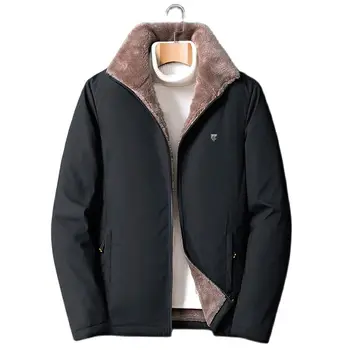 Мужские модные повседневные однотонные пальто 2023 года, осенне-зимние ветрозащитные теплые куртки из плотного флиса, мужская брендовая верхняя одежда, классическая куртка для улицы Изображение