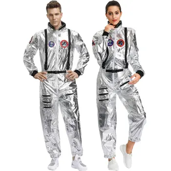 Мужской женский костюм астронавта для пар, космический костюм для ролевых игр, Униформа пилотов, Костюмы для косплея на Хэллоуин Изображение
