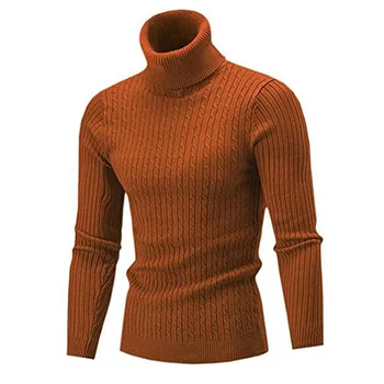 Мужской свитер с высоким воротом, осенне-зимний мужской свитер с высоким воротом, теплый вязаный свитер, сохраняющий тепло, мужской джемпер Изображение