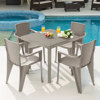 Набор столов и стульев для патио из полипропиленовой смолы Infinity из 5 предметов, темно-серый Изображение