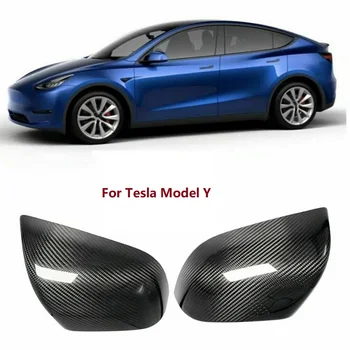 Настоящие сухие крышки зеркал заднего вида из углеродного волокна, автомобильные аксессуары, подходящие для Tesla Model Y 2020 2021 Изображение