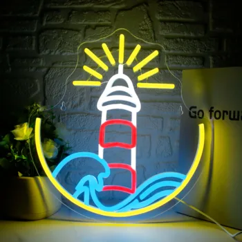 Неоновая вывеска маяка Светодиодная неоновая световая вывеска для декора стен Гостиной гостиничного декора Неоновый ночник USB Power Изображение