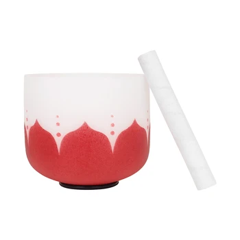 Новая 8-дюймовая бело-красная матовая кварцевая поющая чаша без резинового кольца, палочка-молоток для снятия стресса, Йога, медитация Изображение