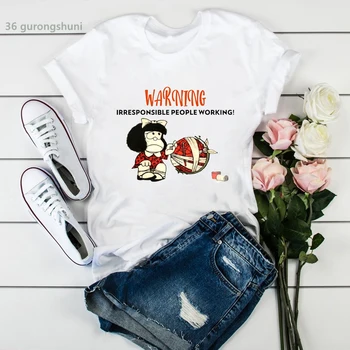 Новая женская футболка fun Mafalda, футболка с мультяшным принтом, женская летняя мода, эстетическая футболка Harajuku camiseta mujer, топы tumblr Изображение