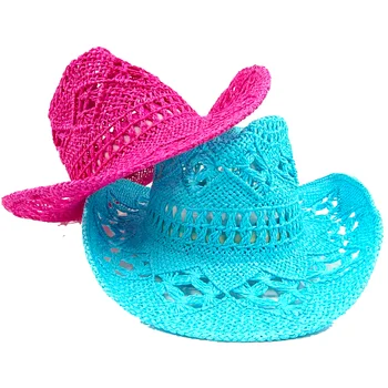 Новая ковбойская шляпа цвета голубого озера, модная открытая летняя дорожная пляжная шляпа для мужчин и женщин, однотонная ковбойская шляпа в западном стиле, вводная часть homme Изображение