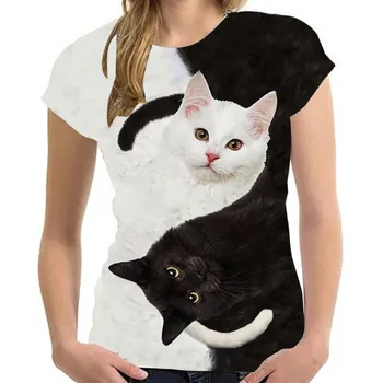 Новинка; Лидер продаж; крутая модная мужская и женская футболка с 3D принтом двух кошек; Летние Дышащие повседневные мужские топы больших размеров с коротким рукавом Изображение