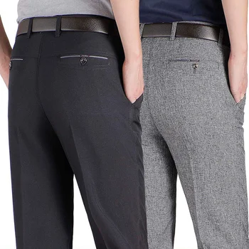 Новое поступление, Мужские повседневные деловые брюки, Мужские брюки средней длины с мягкой отделкой, брендовые брюки Reular Strait черного цвета, размер 30-40 Изображение
