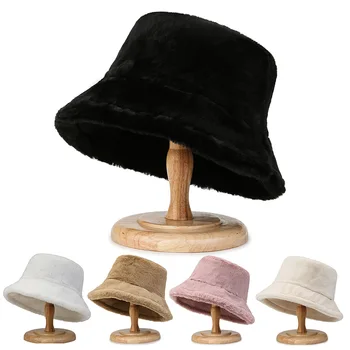 Новые женские теплые толстые шляпы-ведра, крутая панама, Женская осенне-зимняя уличная однотонная рыбацкая кепка для женщин Изображение