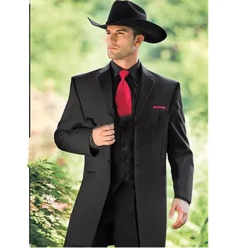 Новый мужской костюм, черный мужской свадебный костюм с лацканами, стильный деловой повседневный костюм на заказ (пальто + брюки + жилет) Изображение