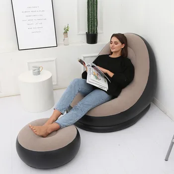 Новый Надувной диван, Ленивый диван-кровать с табуреткой для ног, Уличное Складное Портативное Кресло с откидной спинкой Изображение